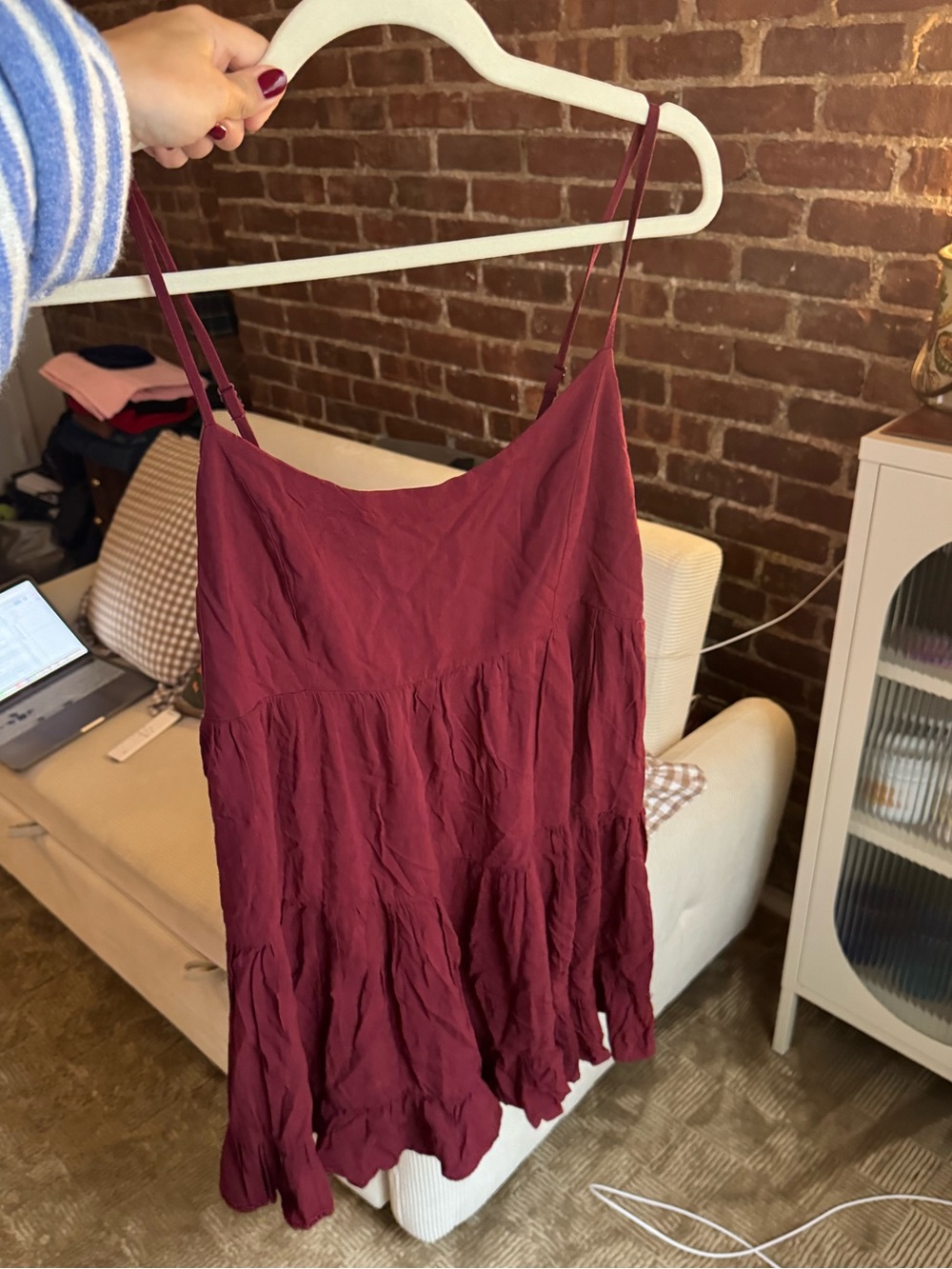 Brandy Melville Women’s Burgundy Spaghetti Strap Tiered dress